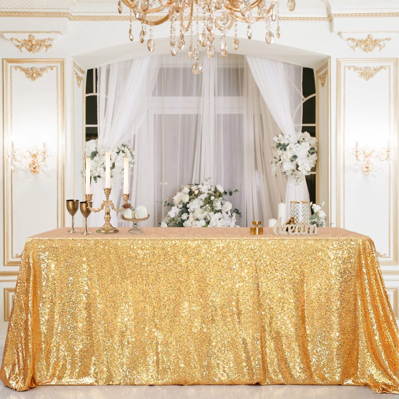B.Cool B-COOL Sparkly Drape Tablecloth Gold Tablecloths Sequin Fabric Table Cloth for Ceremony Party Halloween 50x80 Inch - Image 1